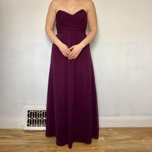 Floor-length strapless bridesmaid dress